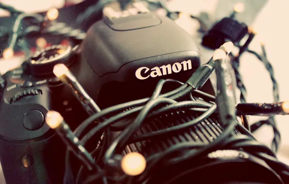 Камера, фотоаппарат, гирлянда, canon