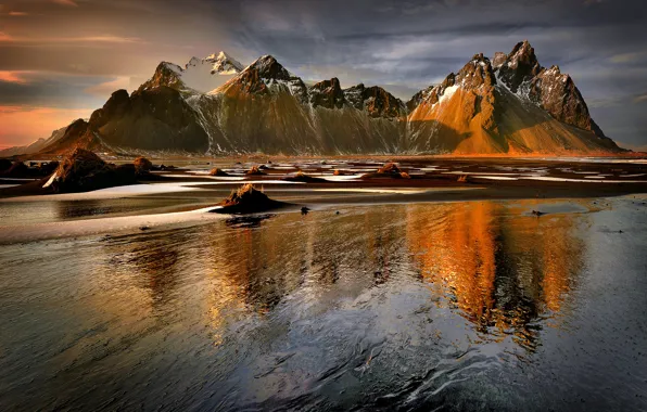 Картинка закат, горы, природа, озеро, отражение