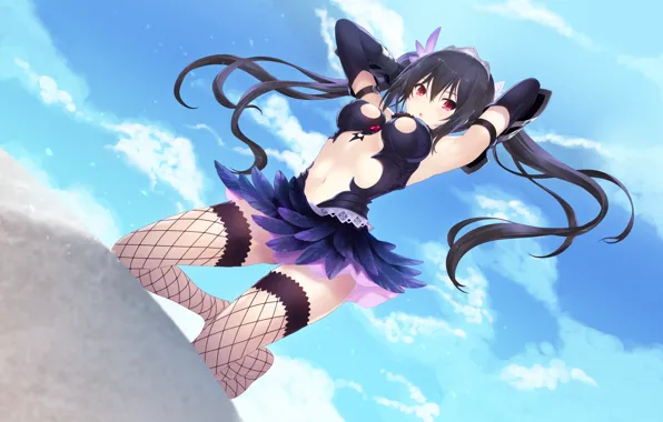 Небо, Поза, Юбка, Девушкa, Hyperdimension Neptunia