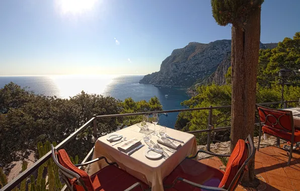 Картинка побережье, Италия, ресторан, отель, терраса, ristorante, hotel Punta Tragara