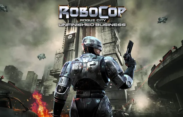 Картинка city, tower, chaos, cyborg, RoboCop, RoboCop: Rogue City - Unfinished Business