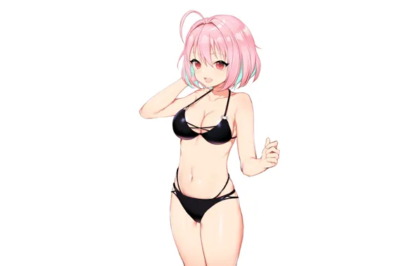 Girl, sexy, cleavage, pink hair, boobs, anime, beautiful, short hair