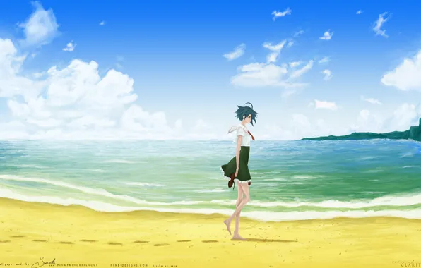 Картинка море, небо, девушка, настроение, аниме