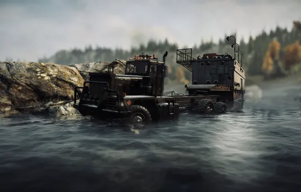 HDR, Wood, Water, Truck, Game, River, Rocks, Michigan