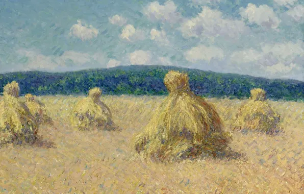 Поле, пейзаж, картина, Гюстав Луазо, Стога, Gustave Loiseau