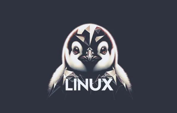 Картинка Linux, animals, minimalism, digital art, simple background, penguins, looking at viewer, peak