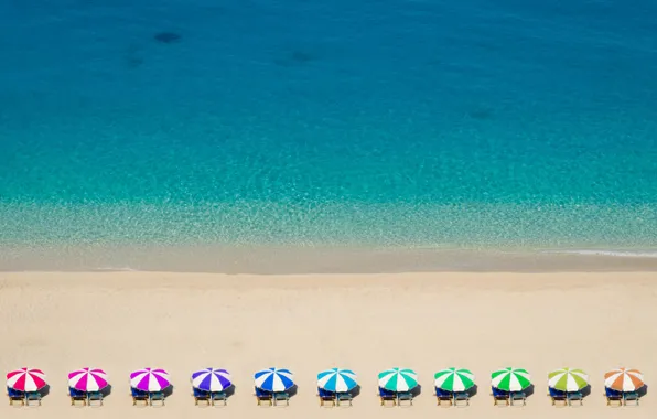 Картинка пляж, Греция, Rainbow Umbrellas