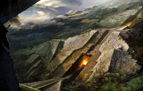 Картинка art, mountain, concept art, pyramid, Andes Temple