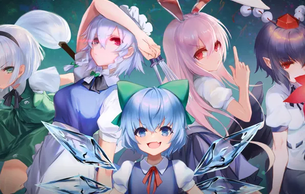 Aya Shameimaru, Touhou, Cirno, Sakuya Izayoi, Reisen Udongein Inaba, Тохо, Тоухоу, Youmu Konpaku