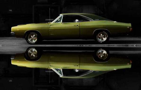 Картинка car, машина, авто, Dodge, зеленая, Charger, 1968