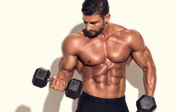 Картинка muscle, мышцы, пресс, pose, гантели, gym, бодибилдер, abs