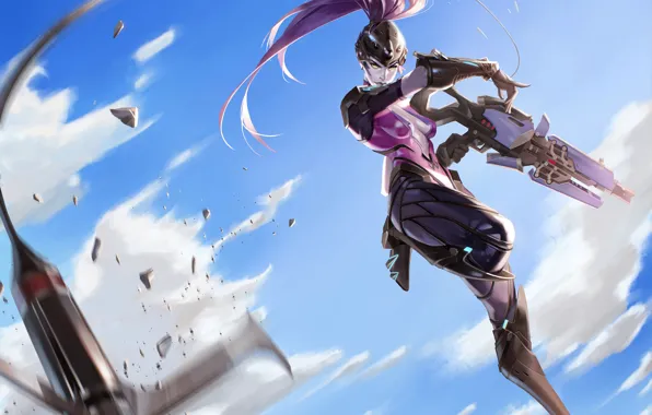 Небо, девушка, камни, Overwatch, Widowmaker, Amélie Lacroix