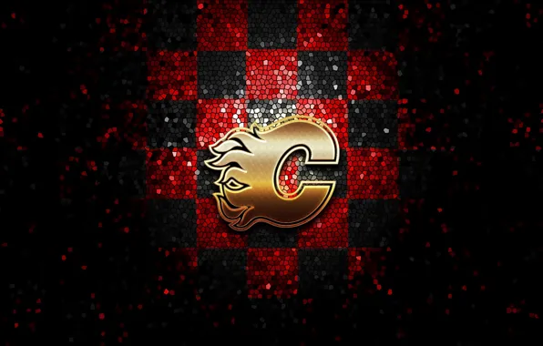 Wallpaper, sport, logo, NHL, hockey, glitter, checkered, Calgary Flames