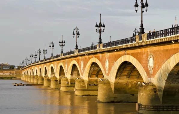 Франция, Фонари, Bridge, France, Bordeaux, Бордо, Garona, Каменный Мост