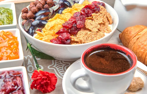 Картинка ягоды, кофе, завтрак, фрукты, breakfast, мюсли, muesli, fresh berries