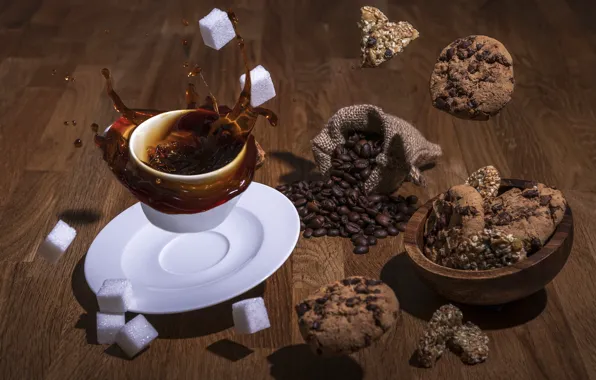 Splash, sugar, tabletop, coffee splash
