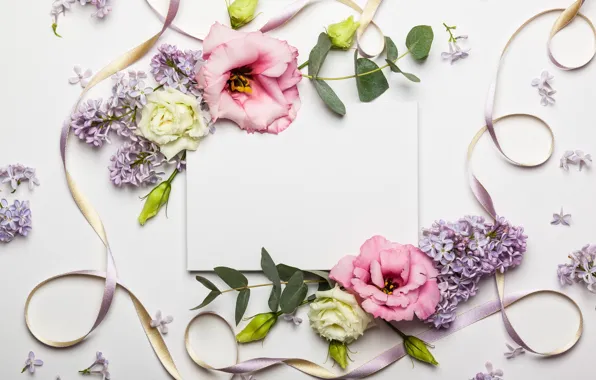 Цветы, лента, wood, pink, flowers, beautiful, композиция, frame