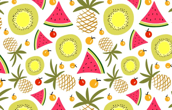 Картинка лето, фон, текстура, арбуз, ананас, pattern, fruits, Summer