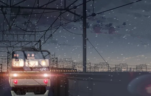 Картинка снег, поезд, 5 сантиметров в секунду, Макото Синкай