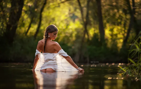 ПРИРОДА, ВОДА, ЗЕЛЕНЬ, КОСА, ШАТЕНКА, ВОДОЁМ, ДЕРЕВЬЯ, ПРУД