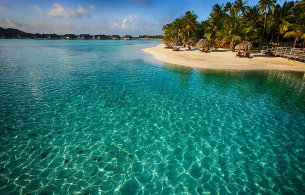 Пляж, океан, отель, лагуна, Bora-Bora, blue lagoon, luxury resort