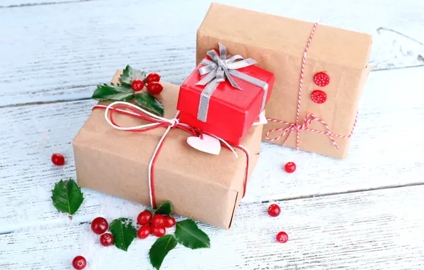 Снег, украшения, ягоды, Новый Год, Рождество, подарки, happy, Christmas