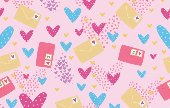 Фон, текстура, сердечки, pattern, letters, конверты, Seamless