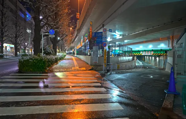 Дорога, ночь, city, япония, вечер, japan, evening