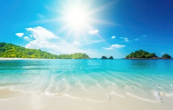 Песок, море, пляж, лето, небо, пальмы, summer, beach