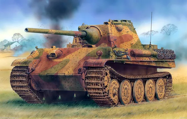Картинка Рисунок, Пантера, Panther, PzKpfw V, Немецкий, Sd. Kfz. 171, Ausführung F, Panzerkampfwagen V