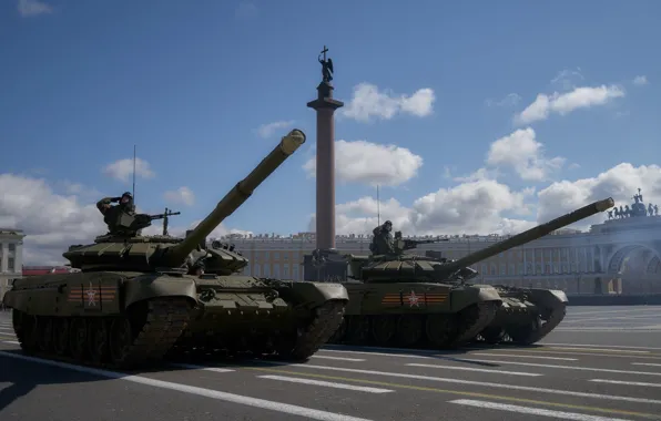 Картинка город, площадь, Санкт-Петербург, танк, боевой, бронетехника, Т-72