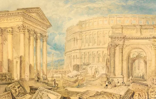 Картина, развалины, колонны, храм, руины, городской пейзаж, Уильям Тёрнер