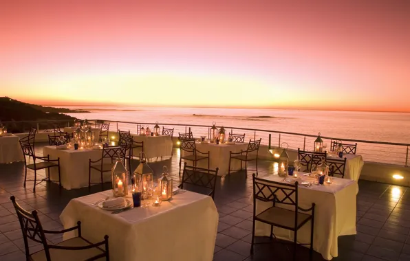 Картинка океан, вечер, свечи, ресторан, South Africa