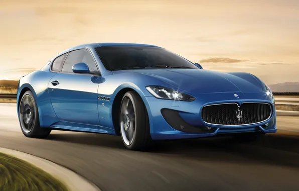 Синий, Maserati, Спорт, суперкар, GranTurismo, передок, Sport, красивая машина