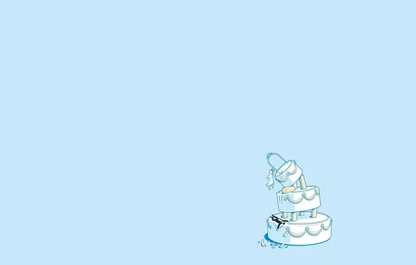Картинка девушка, минимализм, торт, мужчина, невеста, голубой фон, жених, сладкое. свадьба