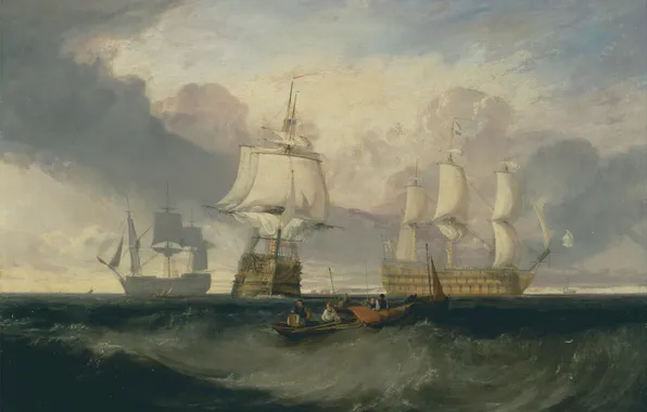 Картинка море, волны, лодка, корабли, картина, парус, морской пейзаж, Уильям Тёрнер