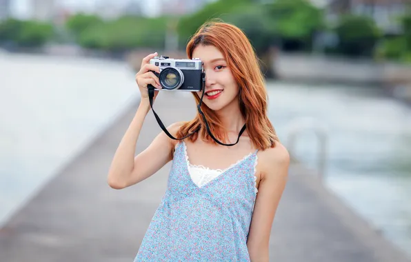 Девушка, фотоаппарат, азиатка