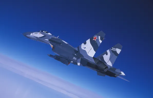 Картинка небо, полет, истребитель, кабина, Су-27