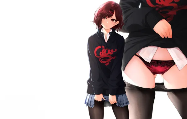 Girl, sexy, lingerie, pantsu, school uniform, panties, red hair, anime