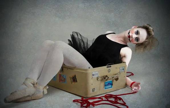 Картинка девушка, ситуация, чемодан, балерина