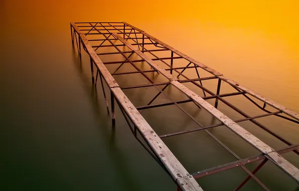 Закат, обои, строившийся мост