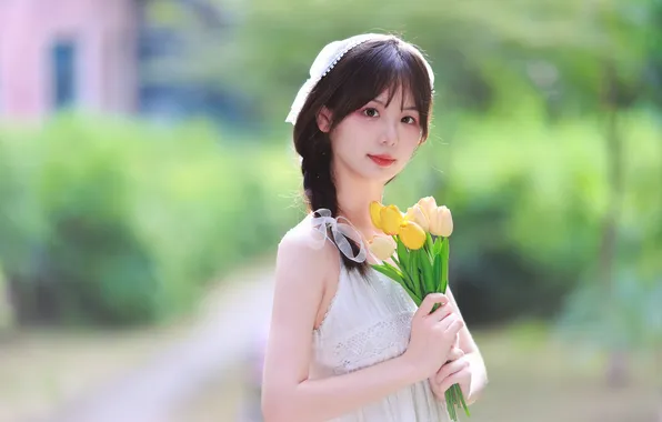 Beautiful, Asian, Model, Flowers, Woman, Cute, Pretty, Sunny