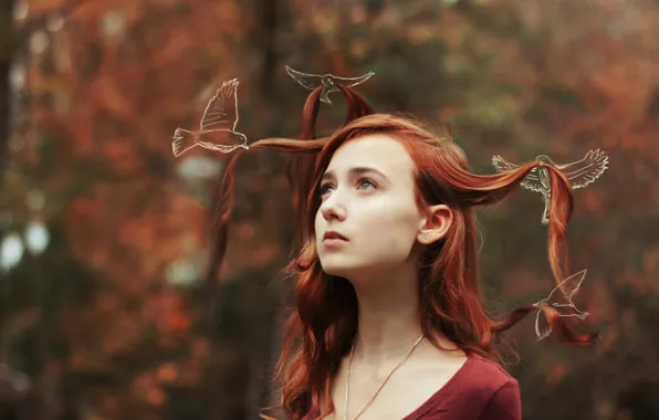 Девушка, птица, портрет