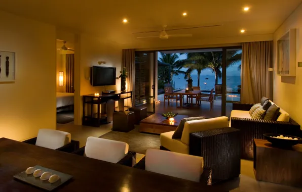 Luxury, water villa, living space