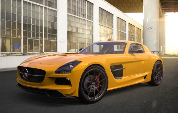 Mercedes-Benz, Авто, Желтый, Машина, Mercedes, SLS AMG, AMG, Рендеринг