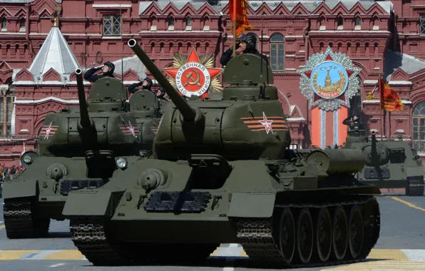Картинка танк, красная площадь, советский, средний, Т-34-85