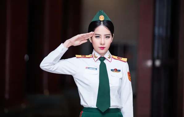 Азиатка, военная форма, девушкa, вьетнамка