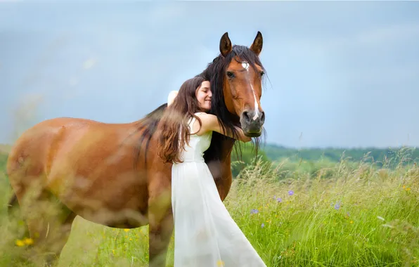 Картинка девушка, природа, конь