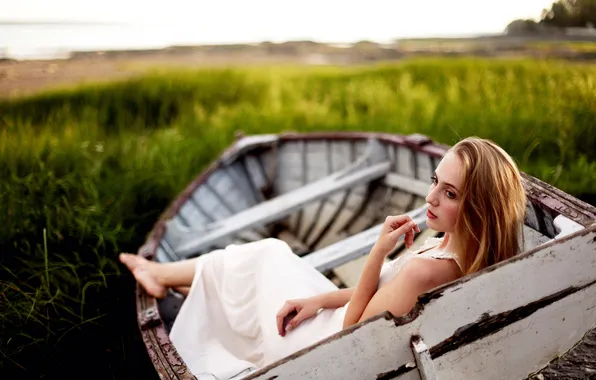 Девушка, настроение, лодка