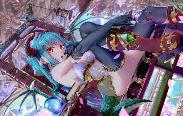 Девушка, аниме, демон, арт, vocaloid, hatsune miku